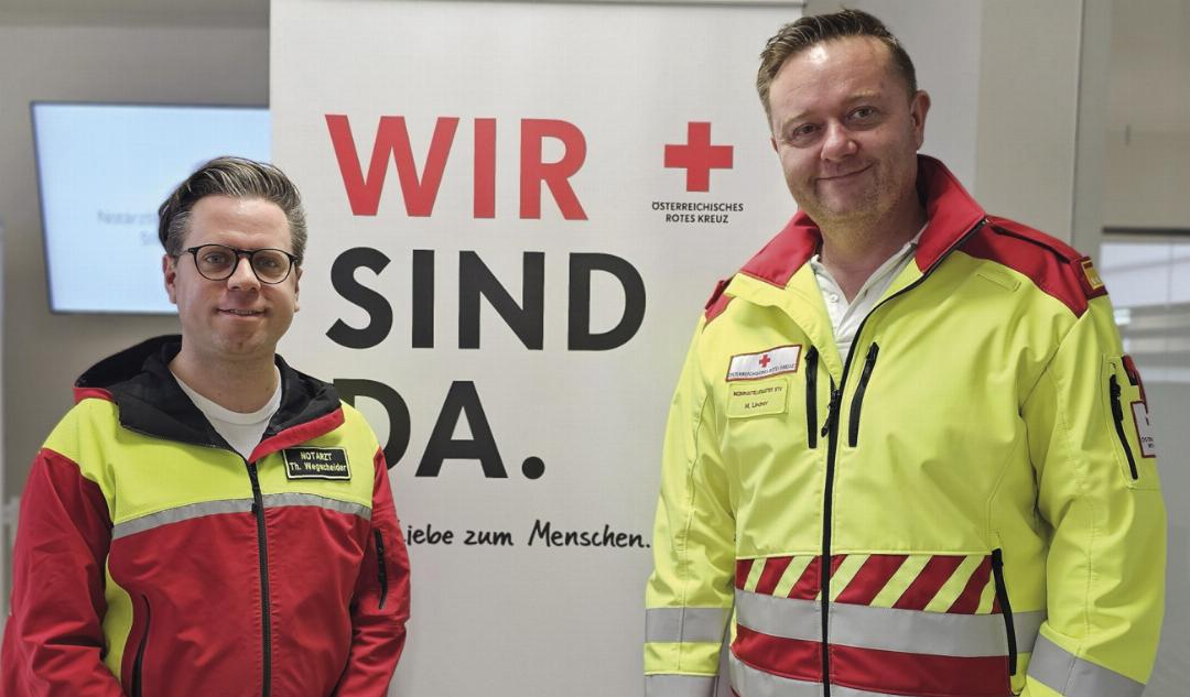 Thomas Wegscheider und Mario Lindner (re.) präsentierten das strategische Notarztsystem. Foto: o.K. Thomas Wegscheider und Mario Lindner (re.) präsentierten das strategische Notarztsystem. Foto: o.K.