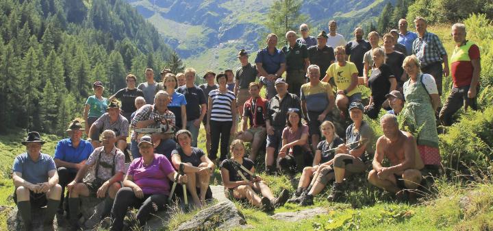 Arbeitseinsatz auf der Lassachalm: Zahlreiche Helfer befreiten die Alm vor unerwünschter Verbuschung. Foto: Manfred Brandner