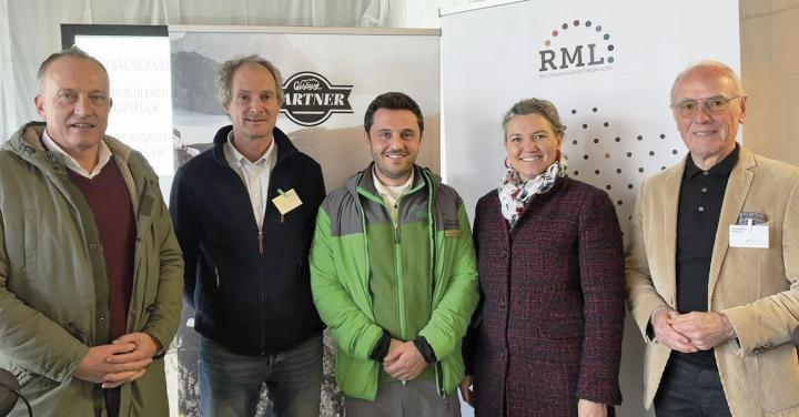 LAbg. Bgm. Armin Forstner (Gemeinde St. Gallen), GF Herbert Wölger (Nationalpark Gesäuse), Christoph Unterberger (Nationalpark Gesäuse), GF Eva Stiermayr (RML) und Moderator Siegfried Nerath. Foto: RML