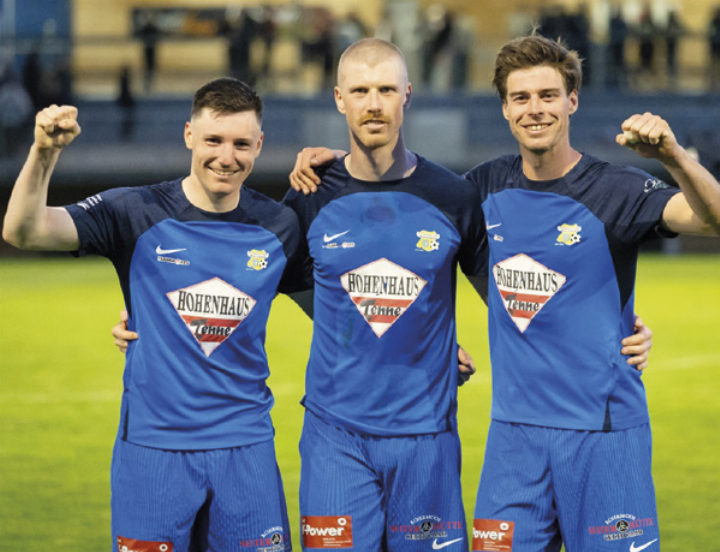 Marcel Lep, Andre Unterberger und Sebastian Auer (v.li.) erzielten die Tore der WM-Städter beim 3:1-Sieg gegen Gamlitz. Foto: Tim Hofmann